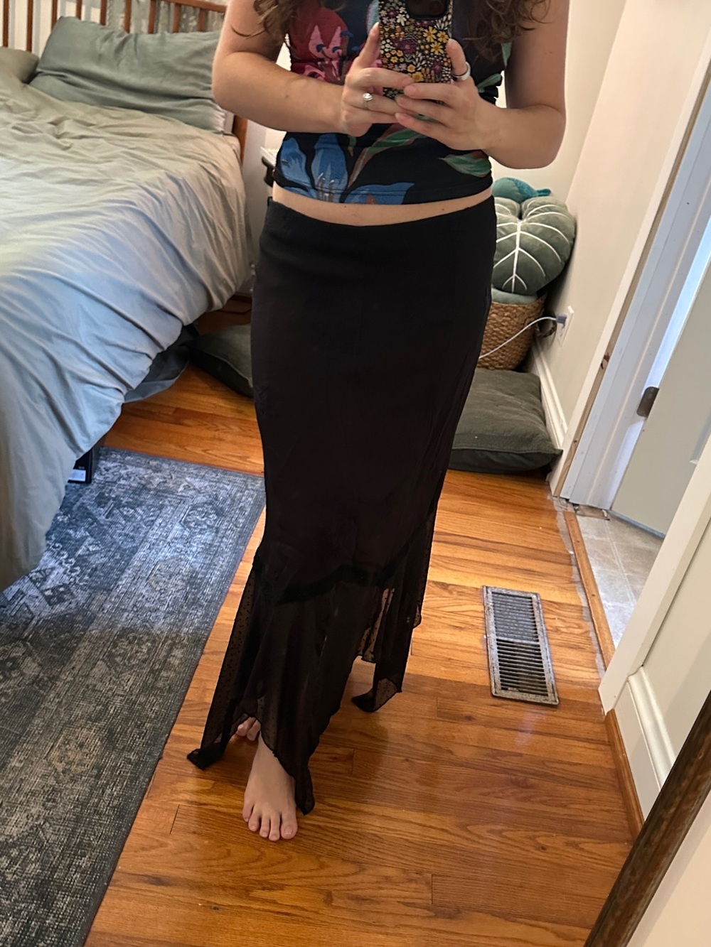 Black Maxi Skirt with Sheer Hemline